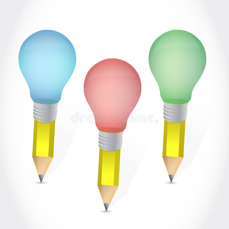 Coloree el diseño del ejemplo de las bombillas del lápiz ilustración del vector Coloree el diseño del ejemplo de las bombillas del lápiz ilustración del vector