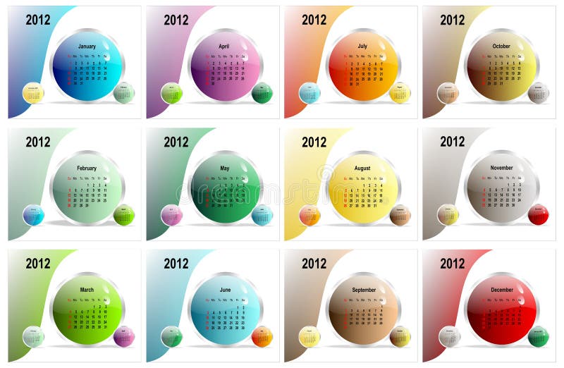 Colorful 2012 calendar, cdr vector