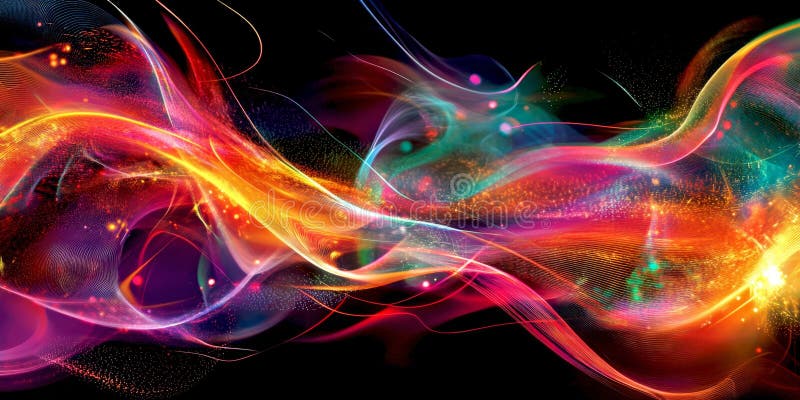 A vibrant abstract image showcasing colorful waves and light patterns. This captivating art piece is perfect for digital royalty free stock photos