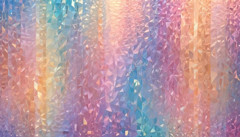 Un fond abstract colorat, cu un mozaic de triunghiuri irizante strălucitoare, care creează o textură geometrică și stock illustration
