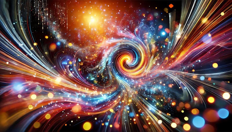 Colorful abstract background with swirling lights, dynamic motion. stock image
