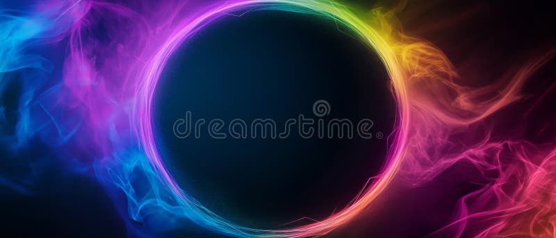 Colorful abstract circle design with vibrant smoke elements stock photo