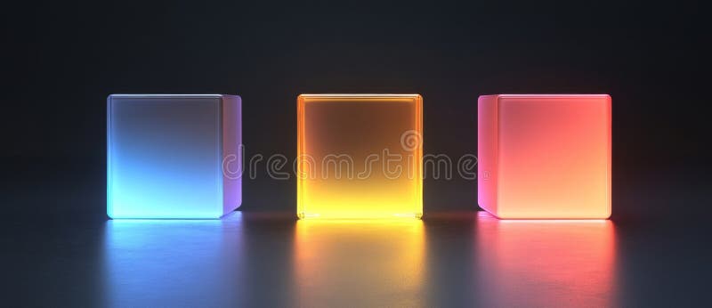 Colorful abstract cubes are characterized by their vibrant glossy reflections stock images