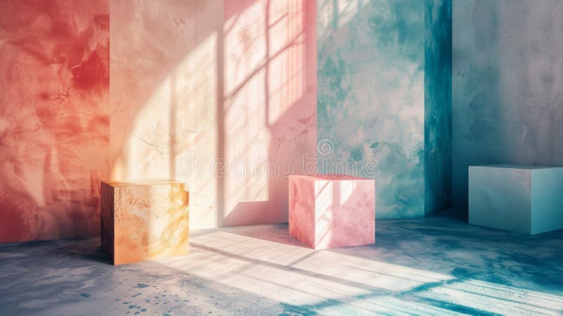 Colorful abstract cubes with sunlight stock image