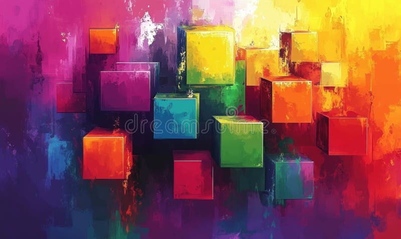 Colorful abstract cubes in vibrant hues creating a dynamic visual experience stock image