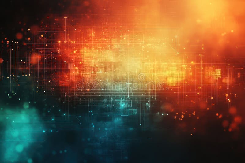 Vibrant abstract digital art with colorful patterns and glowing elements in a dark background stock illustration