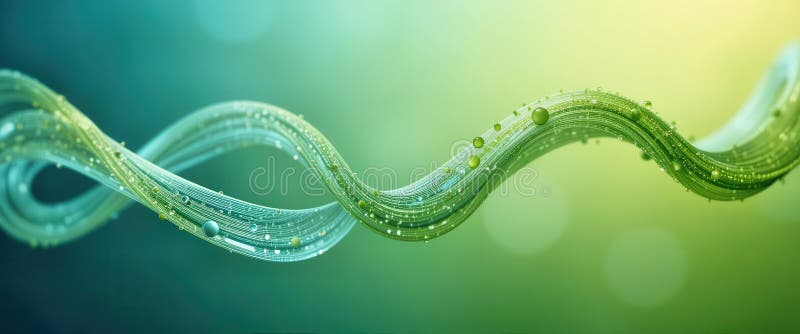 Vibrant abstract background design featuring flowing green waves and shimmering particles stock illustration