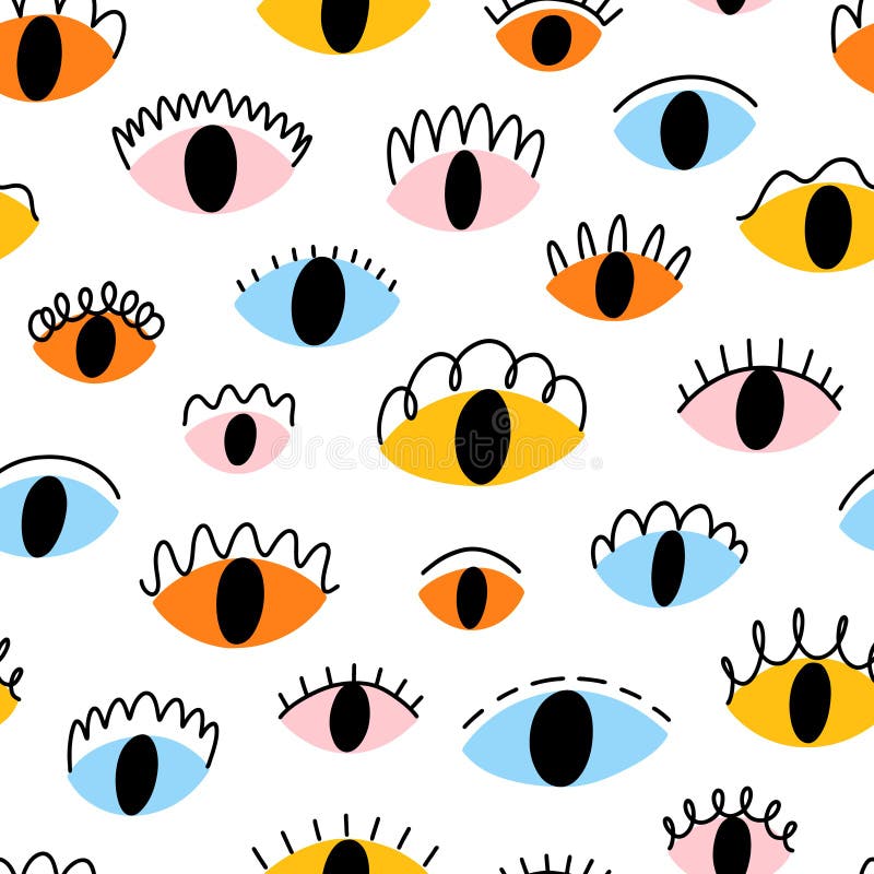 Colorful abstract eyes, vector seamless pattern