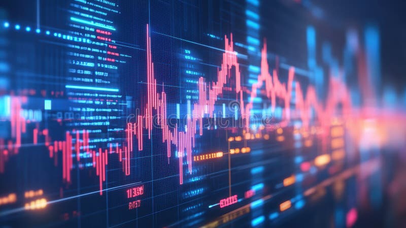 Colorful abstract financial graph with glowing data visualizations royalty free illustration