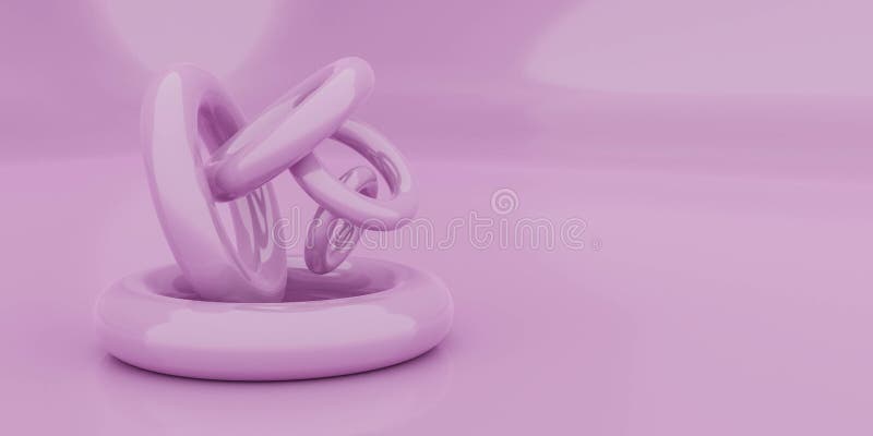 Colorful abstract geometric glossy figures. pink colored torus rings 3d illustration render vector illustration