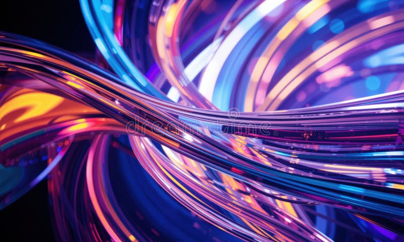 Colorful abstract glass design with vibrant swirling patterns and reflections. interplay of light creates mesmerizing visual stock illustration