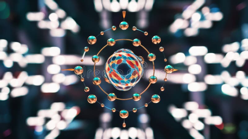 A colorful abstract image of a circular object with many balls, AI stock image
