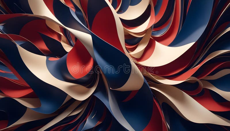 O imagine abstractă colorată a formelor tridimensionale rotative în albastru și alb roșu, creând o dinamică și un ochi royalty free illustration
