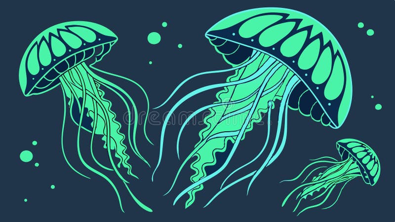 Colorful abstract jellyfish group, marine life art, vector design Generative AI royalty free illustration