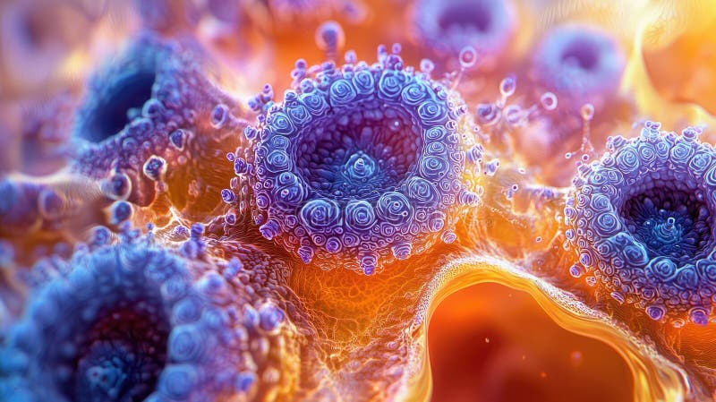 Colorful abstract microscopic view of cell structures with vibrant patterns and textures royalty free illustration