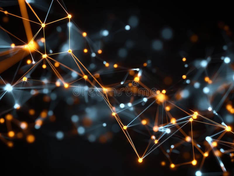 Colorful abstract network of interconnected nodes on dark background stock photos
