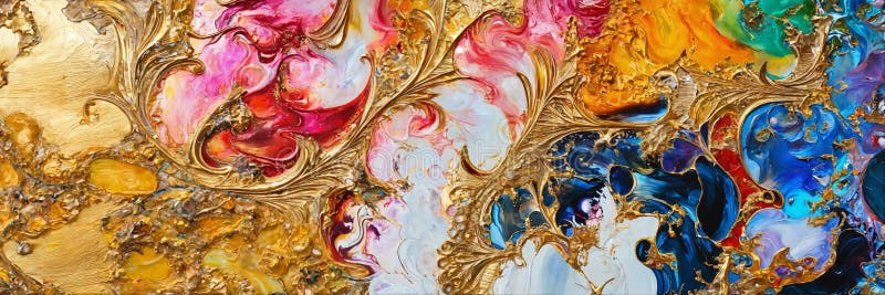 Colorful abstract painting oil and water complex complicated bright vivid colors stock illustration