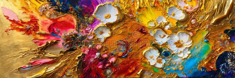 Colorful abstract painting oil and water complex complicated bright vivid colors stock illustration