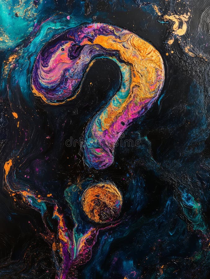 Colorful abstract question mark on a dark background stock image