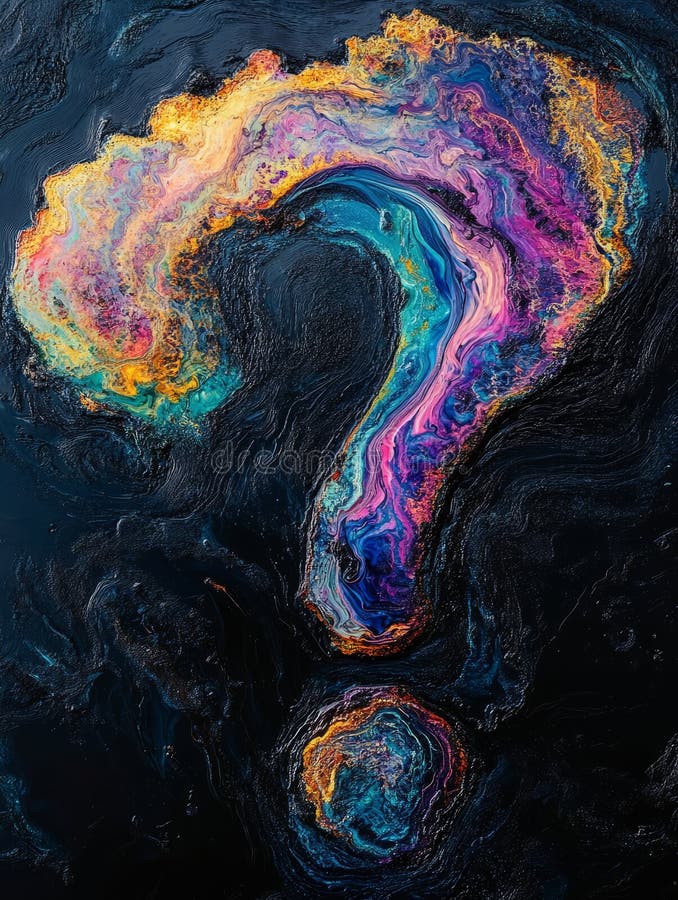 Colorful abstract question mark with swirling patterns. stock image
