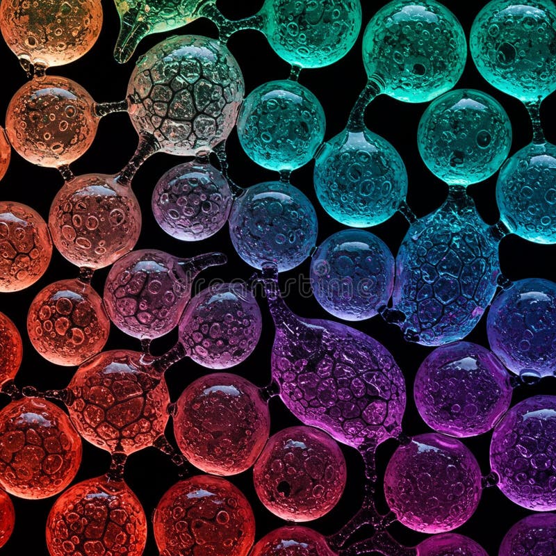 Colorful, abstract representation featuring interconnected, glass-like spheres with royalty free illustration