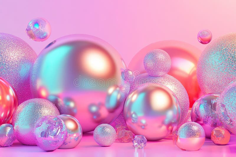 Shimmering Chrome Effect Abstract Shapes in a Vibrant Gradient Background vector illustration