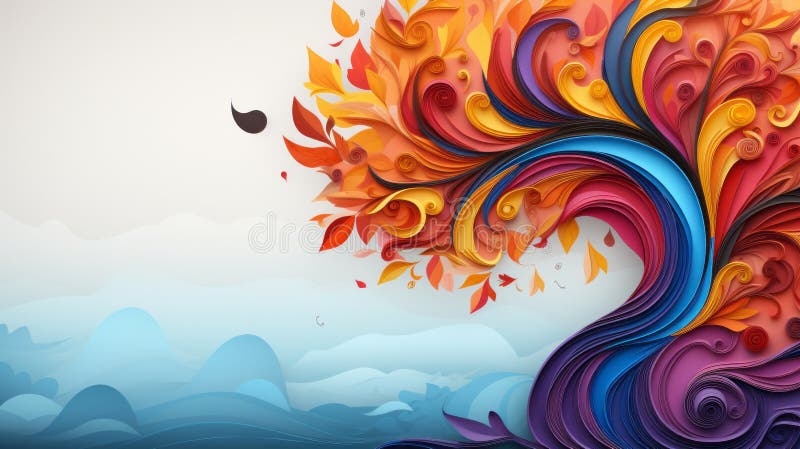Arbore abstract colorat cu vârfuri și frunze vector illustration