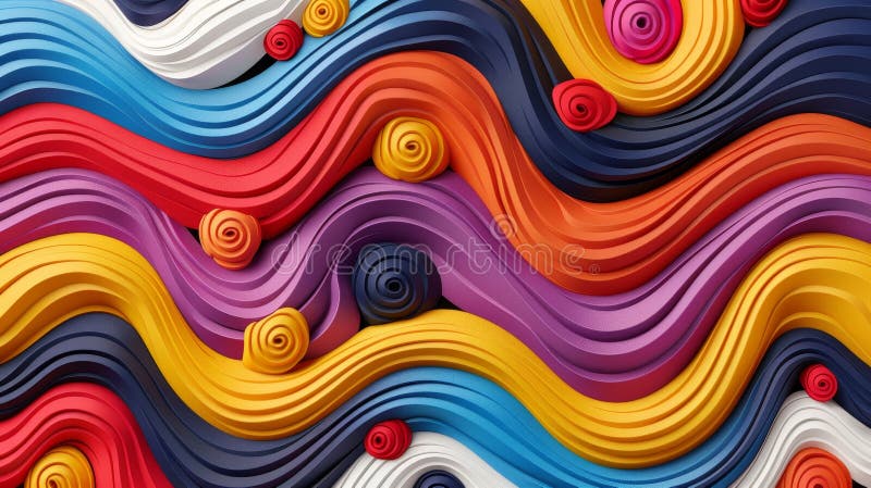 Colorful Abstract Wave Pattern, Swirling and Layered Forms in a Three-Dimensional Design. , Generated by AI