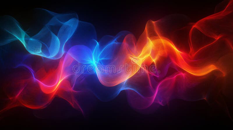 Colorful abstract wave patterns create a vibrant display of light and movement in a dark background setting royalty free stock image