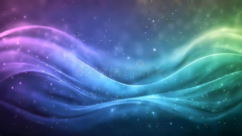 Colorful abstract wave patterns with soft gradients and sparkling particles in a dreamy background stock illustration