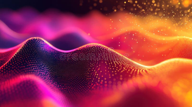 Colorful abstract waves with dotted patterns and vibrant light effects stock illustration