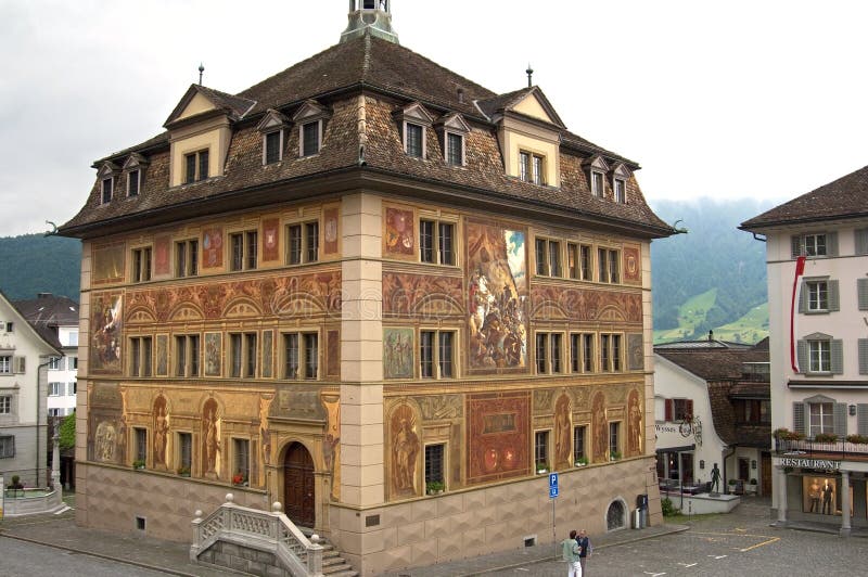 Colorful ancient city hall Schwyz, Switzerland