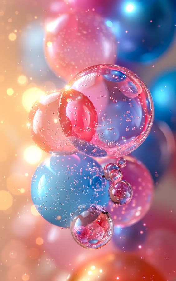 A colorful array of bubbles floating in the air, each one a different color stock photography