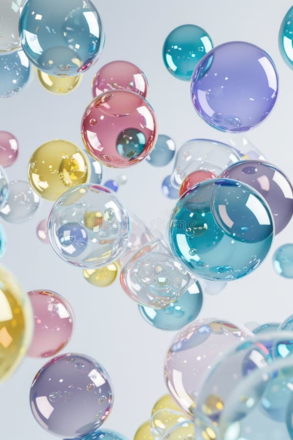 Colorful array of bubbles floating in the air stock image