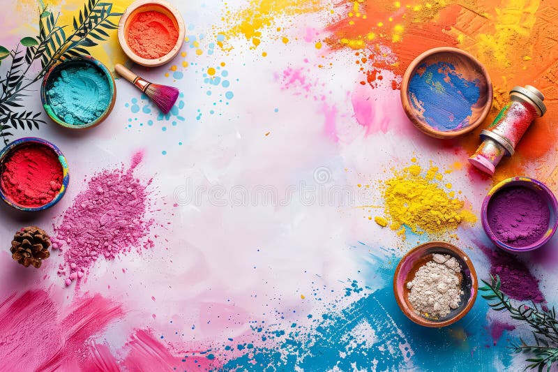 Colorful array of powders and spices are laid out on a table royalty free stock images