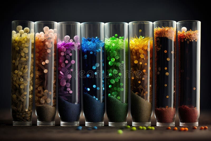 A Colorful Array of Seeds in Test Tubes, Ready To Be Planted Stock