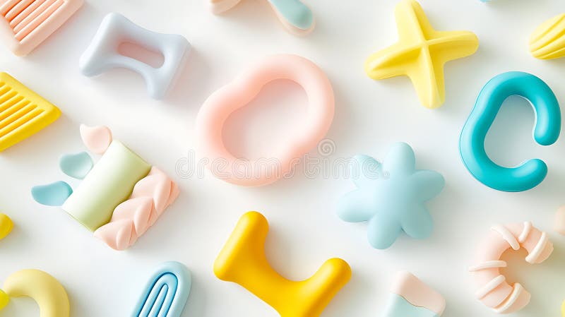A colorful array of shapes and letters, including the letter C stock image