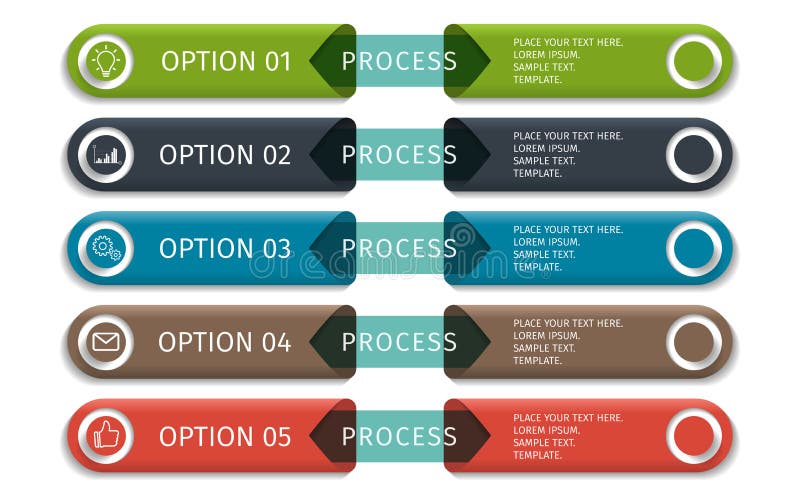 Colorful arrow design elements for business infographics. Vector template with 5 steps, parts, options, stages stock illustration Colorful arrow design elements for business infographics. Vector template with 5 steps, parts, options, stages stock illustration