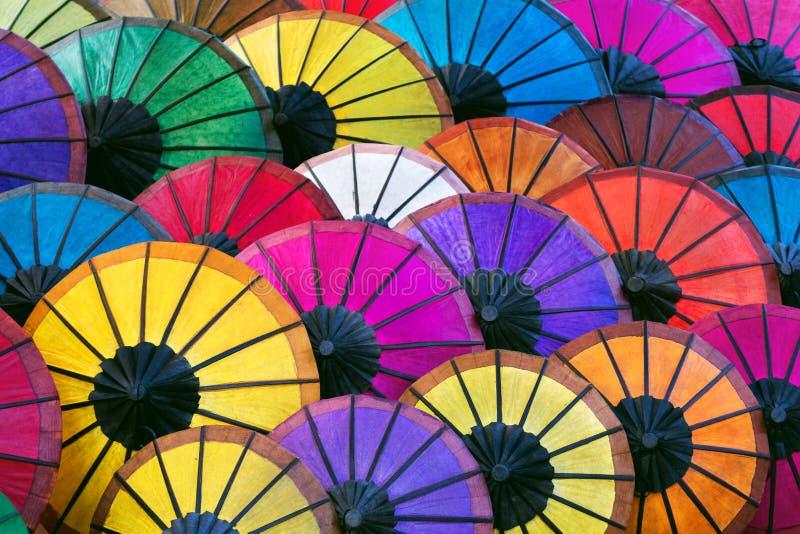 Colorful Asian Umbrellas at Night Market in Luang Prabang, Laos