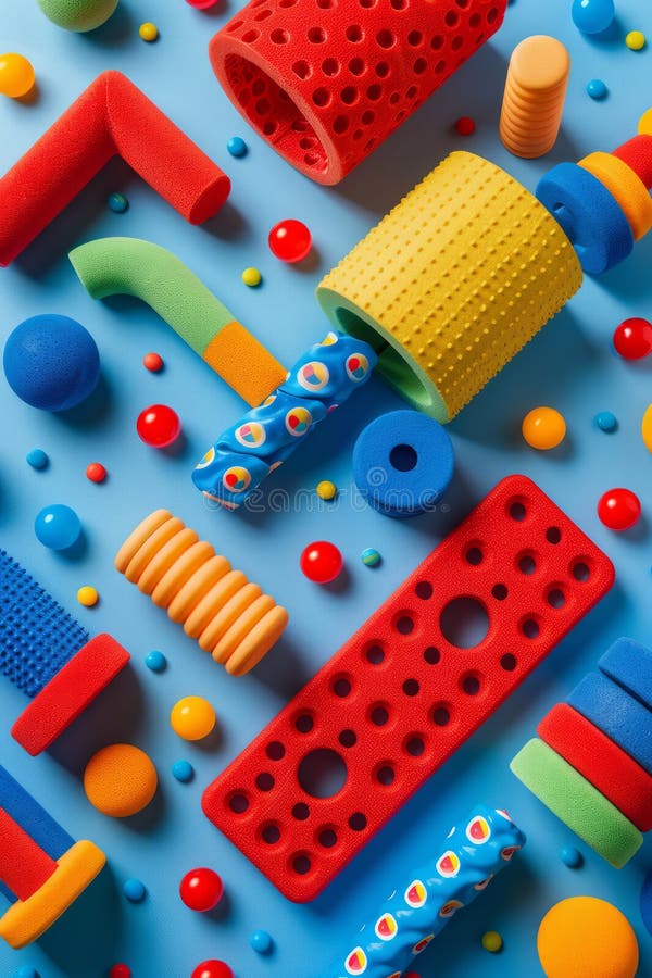 Colorful Assorted Educational Toys and Building Blocks for Kids\' Creative and Cognitive Development A Vibrant Collection of royalty free illustration