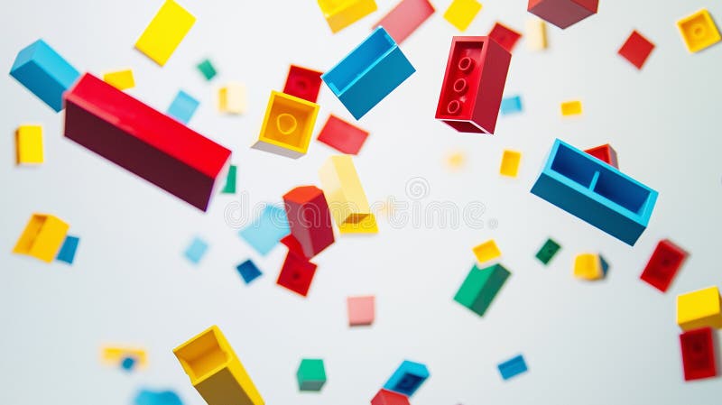 Colorful Assorted Lego Bricks Floating In Light Background royalty free illustration