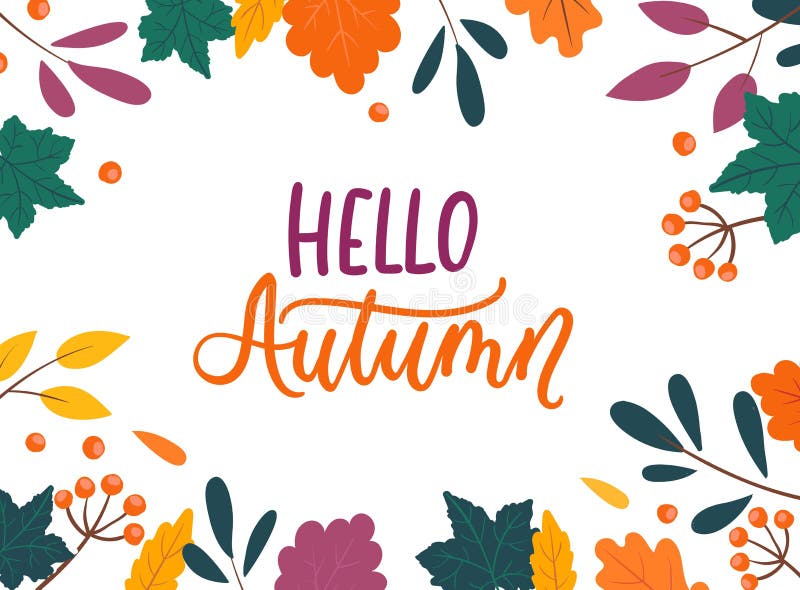 Colorful autumn background with leaves isolated on white background. Cozy Fall vector illustration for cards, poster, packaging vector illustration Colorful autumn background with leaves isolated on white background. Cozy Fall vector illustration for cards, poster, packaging vector illustration