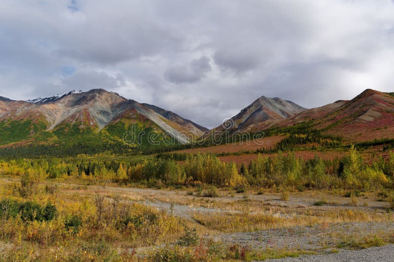 Autumn landscape with mountains in Alaska royalty free stock photo