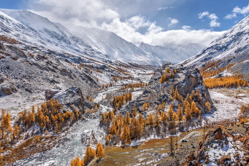 Mountains Snow Road River Trees Autumn Stock Photo Image Of Landscape