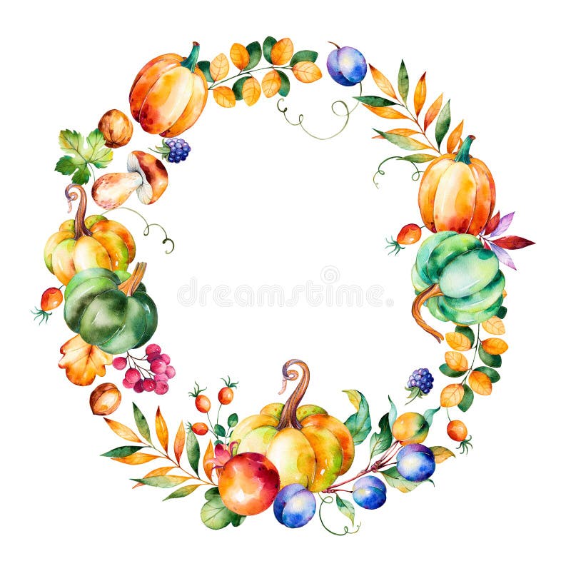 Colorful autumn wreath with fall leaves,branches,berry