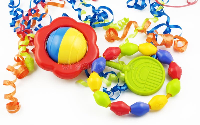 Colorful Baby Rattle and Teething Ring royalty free stock photography
