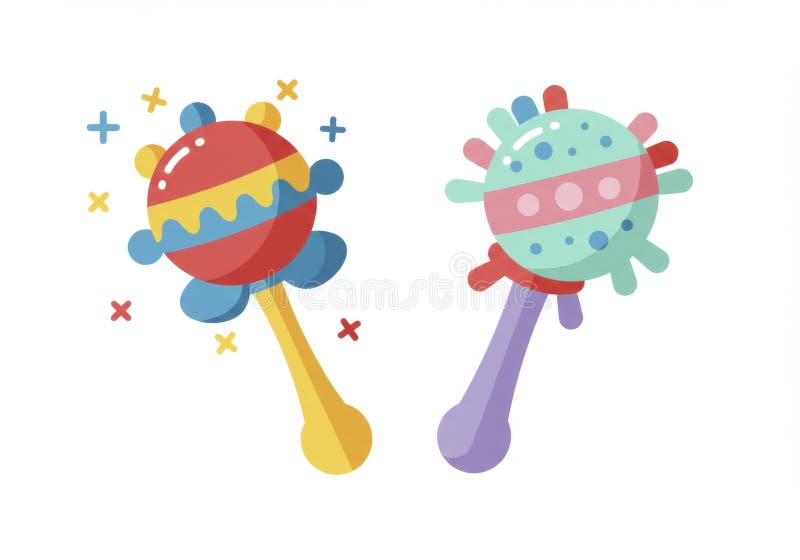 Colorful Baby Rattles Illustration for Early Development stock illustration