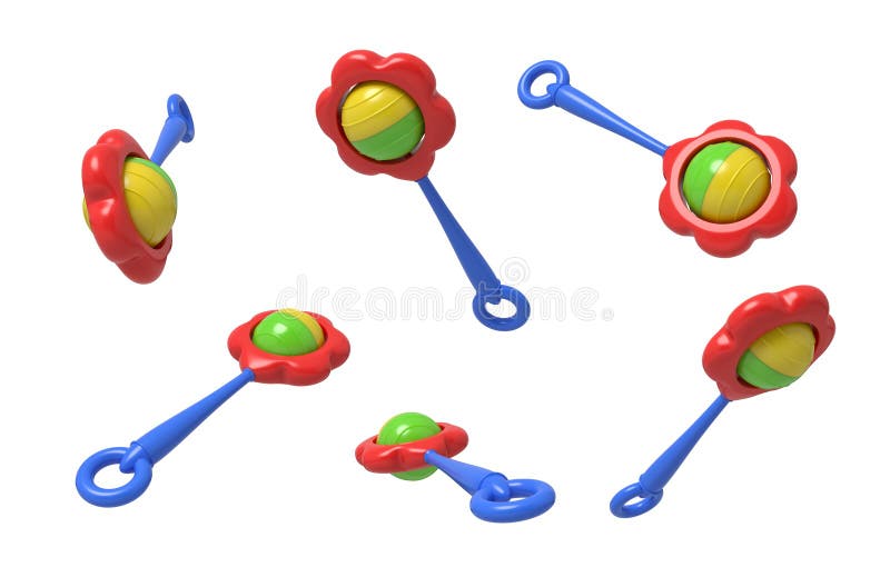 Assorted baby rattles in different orientations royalty free illustration