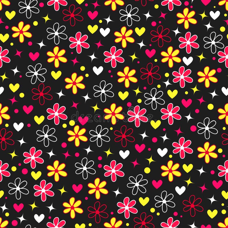 Colorful background with bright flowers, hearts and stars in style pop art. royalty free illustration Colorful background with bright flowers, hearts and stars in style pop art. royalty free illustration