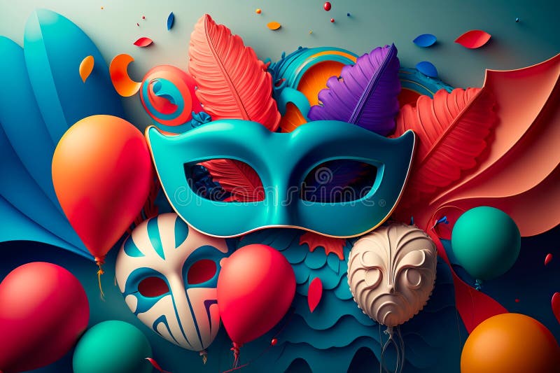 Colorful Background Carnival Festival Mask and Balloon Generative AI Stock  Illustration - Illustration of fashion, carnival: 269608034